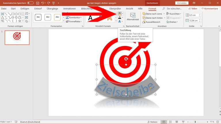 PowerPoint: Text biegen - Textfüllung PowerPoint: Textfüllung für die Schrift ändern