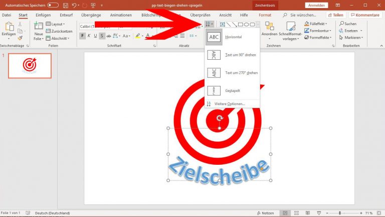 PowerPoint: Text biegen - Textrichtung ändern PowerPoint: Text drehen durch Ändern der Textrichtung