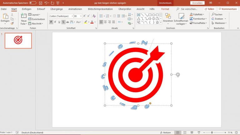 PowerPoint: Text biegen - Textrichtung geändert PowerPoint: Textfeld verschieben, um es an die Grafik anzufügen