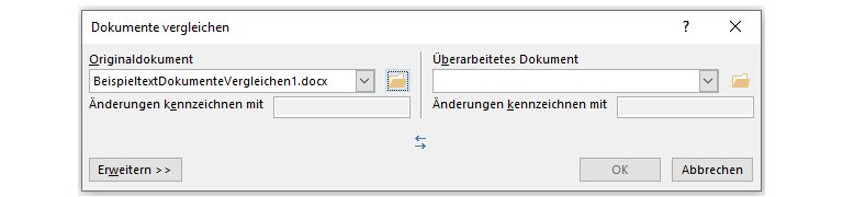 Word-Fenster Vergleichen Eingabe Originaldokument