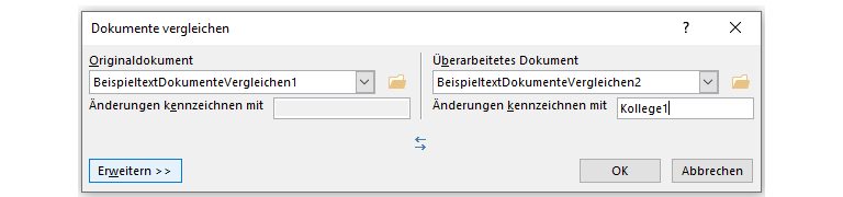 Word-Fenster Vergleichen Eingabe Änderungen kennzeichnen mit