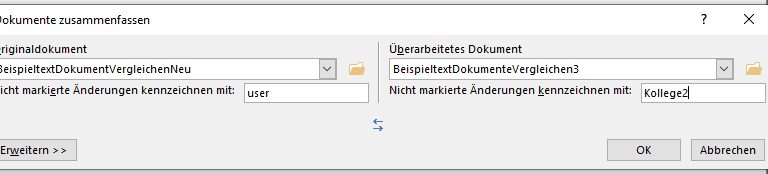 Word-Fenster Vergleichen Eingabe Überarbeitetes Dokument