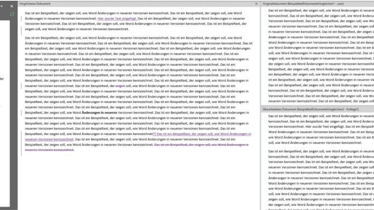 Word-Dokument mit Änderungen und Originaldokumenten
