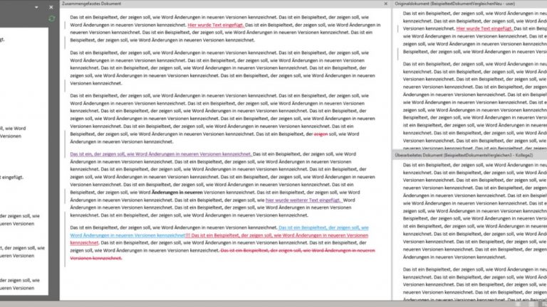 Word-Dokument mit Änderungen in neuem Dokument und Originaldokumenten