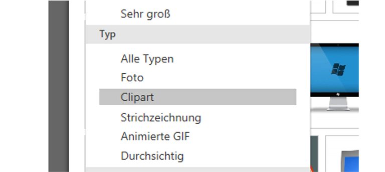Word ClipArt: ClipArt wählen Word-Fenster Online-Bilder Kontextmenü Eintrag Clipart