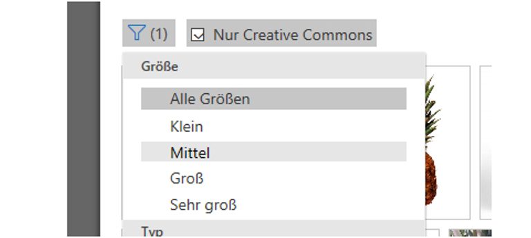 Word ClipArt: Größe Word-Fenster Online-Bilder Kontextmenü Eintrag Mittel