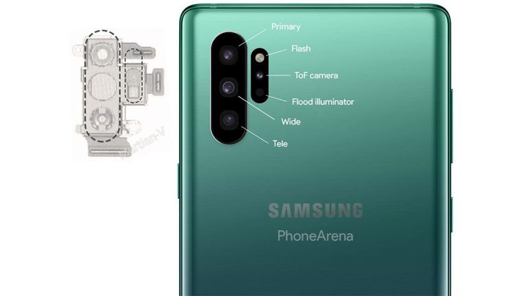 Note10 in gr&uuml;n mit angeblichem Kamera-Set-up
