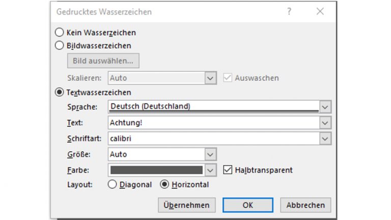 Word-Fenster Gedrucktes Wasserzeichen