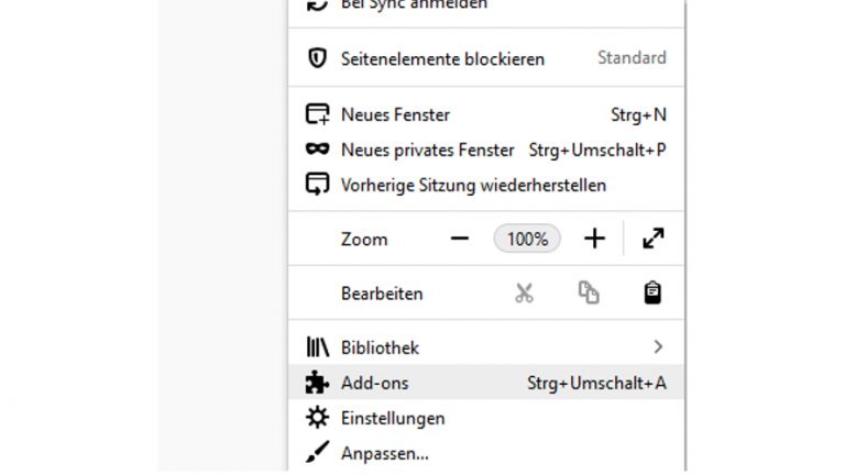 Firefox Add-ons: Add-ons Menü Firefox-Kontextmenü Add-ons