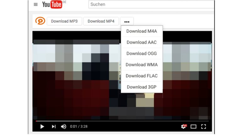 Firefox Add-ons - convert2mp3 Youtube-Seite mit convert2mp3.net-Fenster