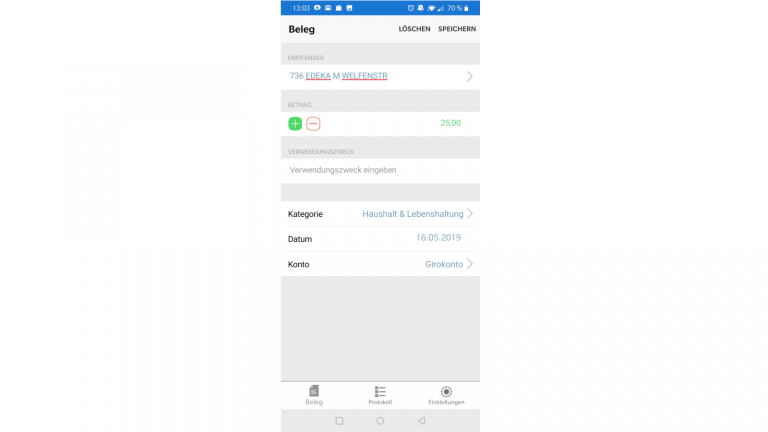 Banking-App WISO Mein Geld Belegerfassung