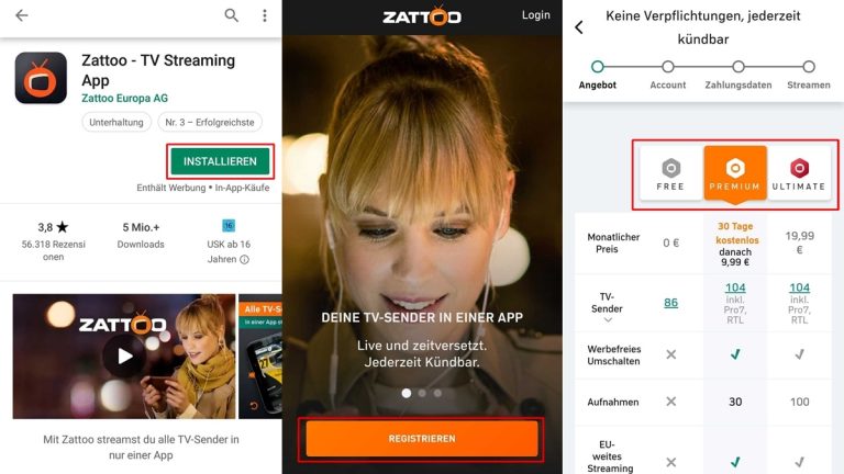 Zattoo Smartphone-App Registrierung