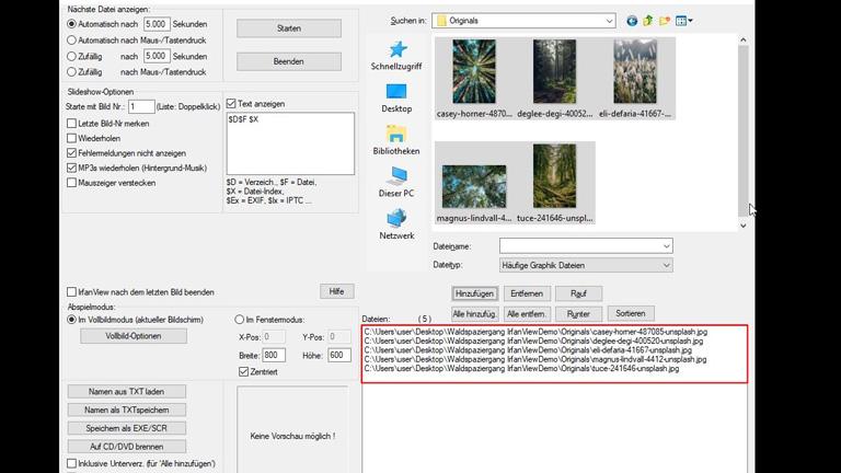 Liste der Dateien für Slideshow bei IrfanView