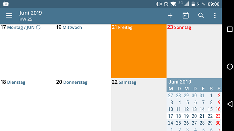 Die App aCalendar f&uuml;r Android im Screenshot