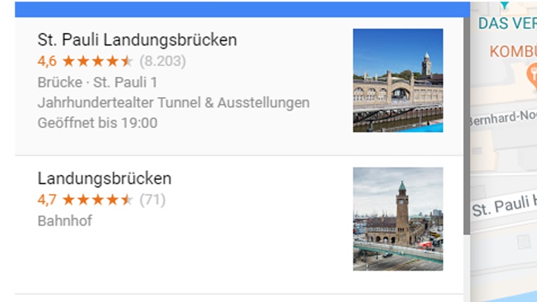 Google Maps Suchergebnisse