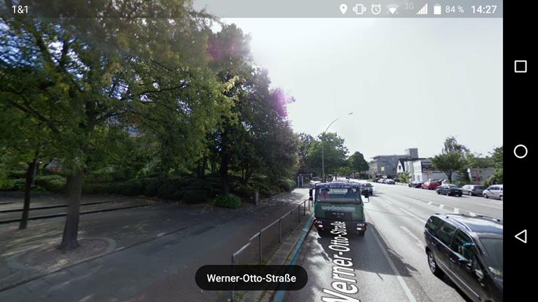 Sicht auf Straßen, Häuser, Geschäfte und Sehenswürdigkeiten mit Google Street View