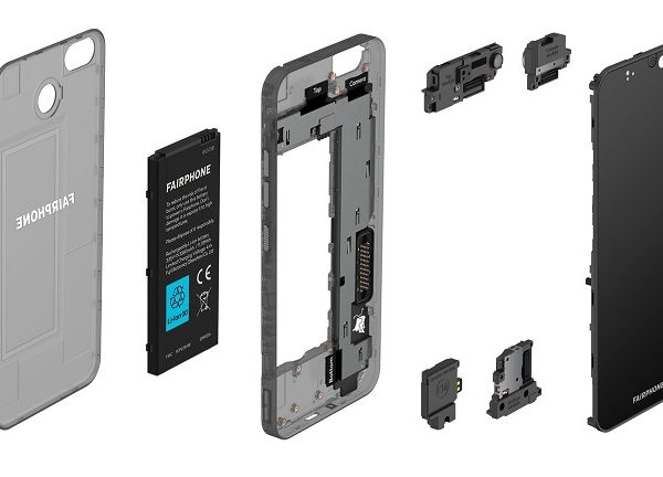 Das Fairphone 3 als Explosionsdiagramm