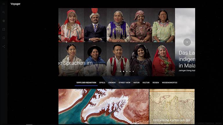 Google-Voyager-Startbildschirm mit Themenauswahl