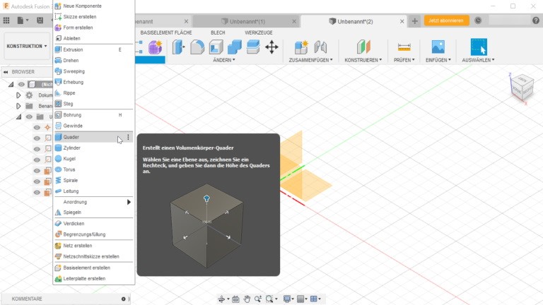 3D-Vorlagen mit Fusion 360: Würfel