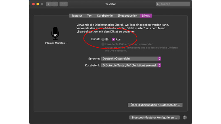 Diktierfunktion beim MacBook einschalten