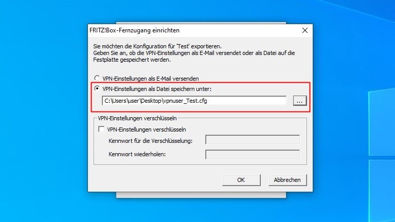 Fritzbox-Fernzugang: VPN-Datei exportieren