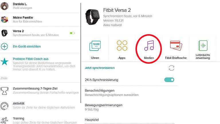 Musik auf Fitbit Versa Ionic übertragen: In der Fitbit-Desktop-App