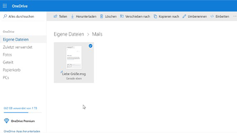 Einzelne E-Mails aus Outlook in OneDrive sichern