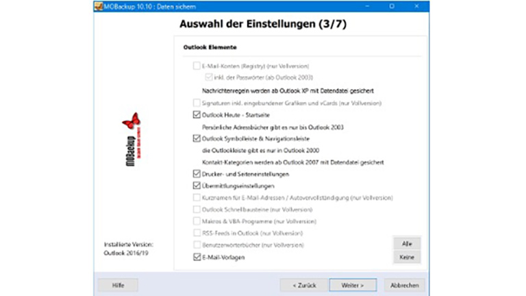 Outlook-Backup mit externem Tool MOBackup anlegen
