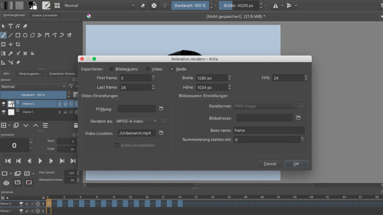 Export Krita-Animation Speicherort