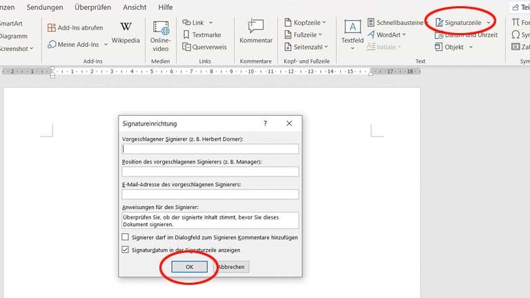 Digitale Unterschrift: In Word mit der Signaturzeile digital unterschreiben
