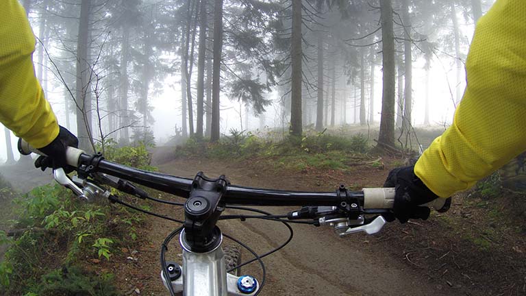 GoPro-Aufnahme von einer Fahrrad-Tour durch den Wald
