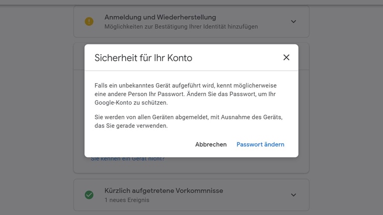 Google-Konto Passwort ändern