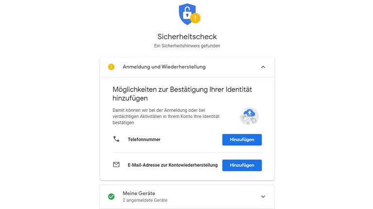 Google-Konto Identität bestätigen