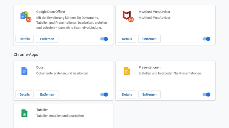 Google Chrome Browsererweiterungen entfernen