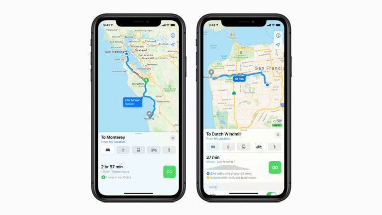 Auf zwei Screenshots ist die neue Routenführung für Radler und E-Auto-Fahrer zu sehen.