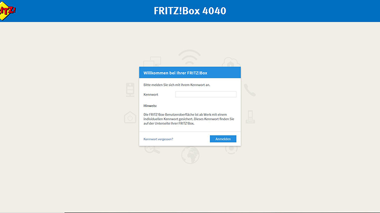 Der Login-Screen bei einer FritzBox 4040.