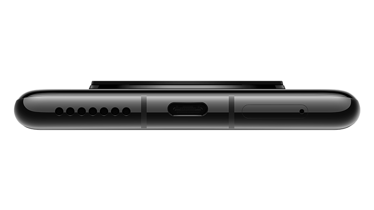 Produktbild der Unterseite des Huawei Mate 40 mit USB-C-Anschluss, Lautsprecher und SIM-Karten-Eingang.