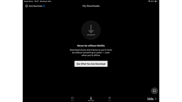 Screenshot der Download-Ansicht in der Netflix-App auf dem iPad.