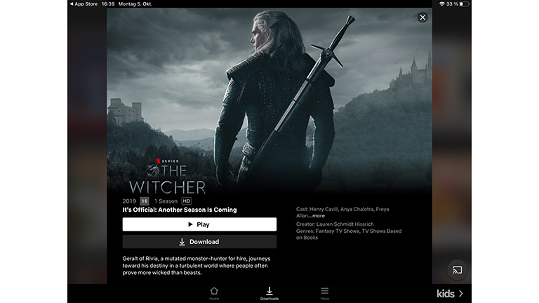 Screenshot der Detailansicht eines Titels in der Netflix-App auf dem iPad.