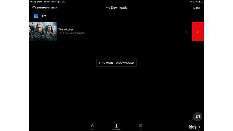 Screenshot des Löschvorgangs in der Netflix-App auf dem iPad.