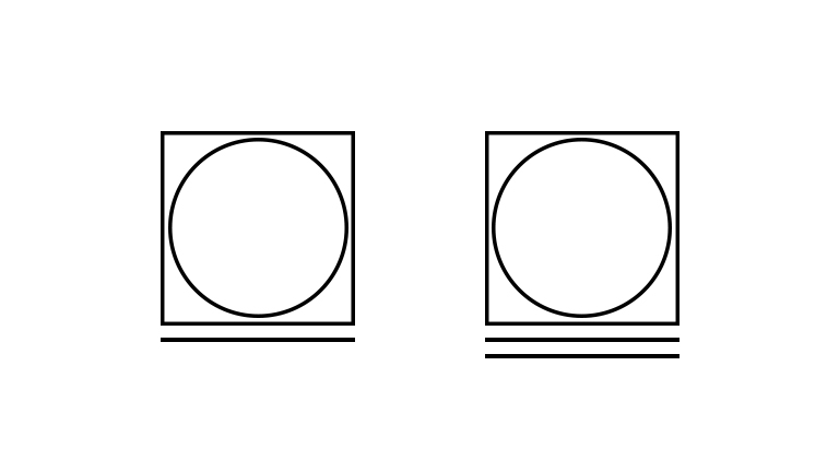 Das Grundsymbol für Maschinentrocknen mit einem und zwei Strichen darunter.