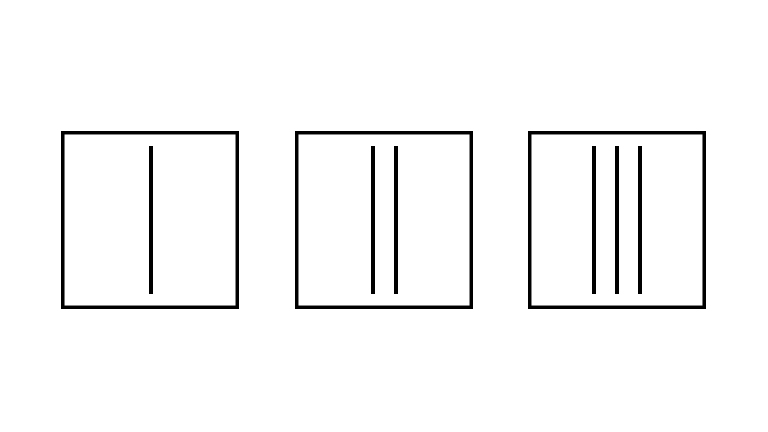 Das Symbol für Lufttrocknen mit einem, zwei und drei vertikalen Strichen.
