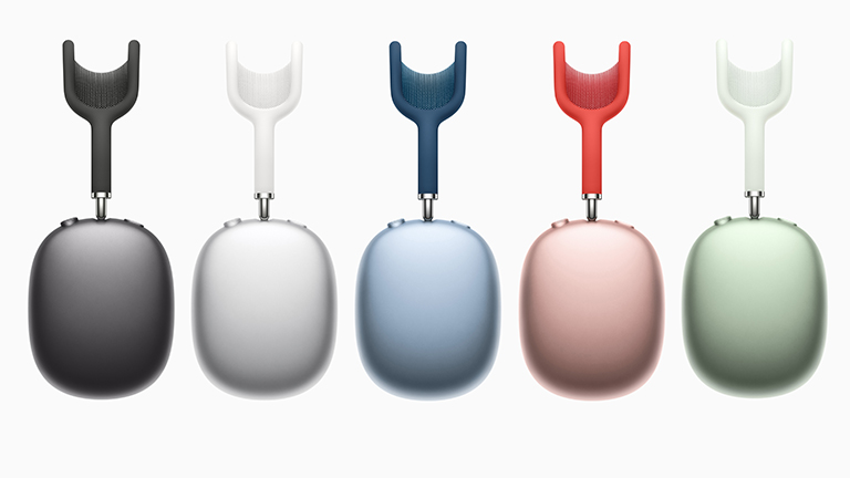 Die AirPods Max von der Seite in allen fünf verfügbaren Farben.