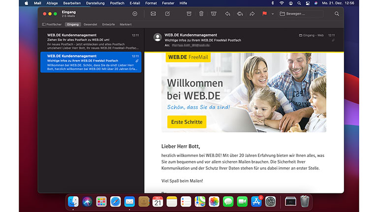 Screenshot von der Apple-Mail-Einrichtung unter macOS.