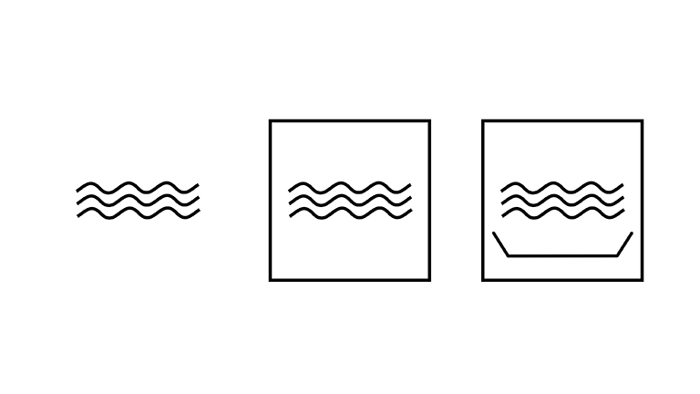 Drei Variationen des Mikrowellen-Zeichens – jeweils mit drei Wellen.