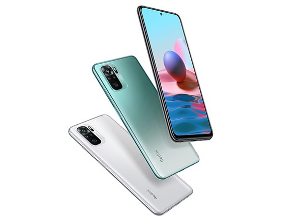 Das Redmi Note 10 in den drei Farben Onyx Gray, Pebble White und Lake Green.