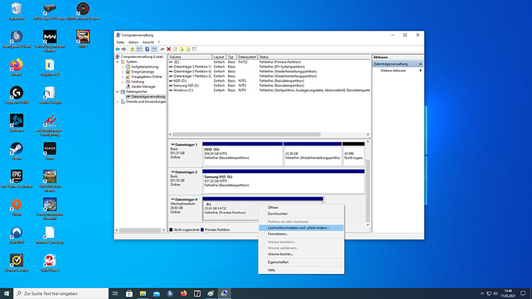 Screenshot der Computerverwaltung unter Windows 10.