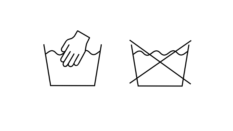Waschmaschinen-Symbole Die Waschzeichen für Handwäsche und das Verbotszeichen für Hand- sowie Maschinenwäsche.