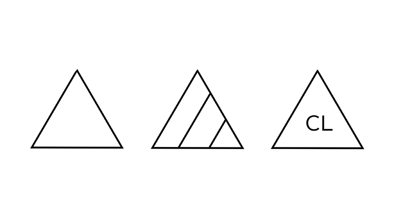 Waschmaschinen-Symbole Die Symbole für normales Bleichen, bleichen nur mit Sauerstoff und nur mit Chlor.