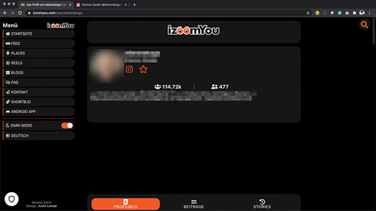 Screenshot der Web-App von izoomYou.